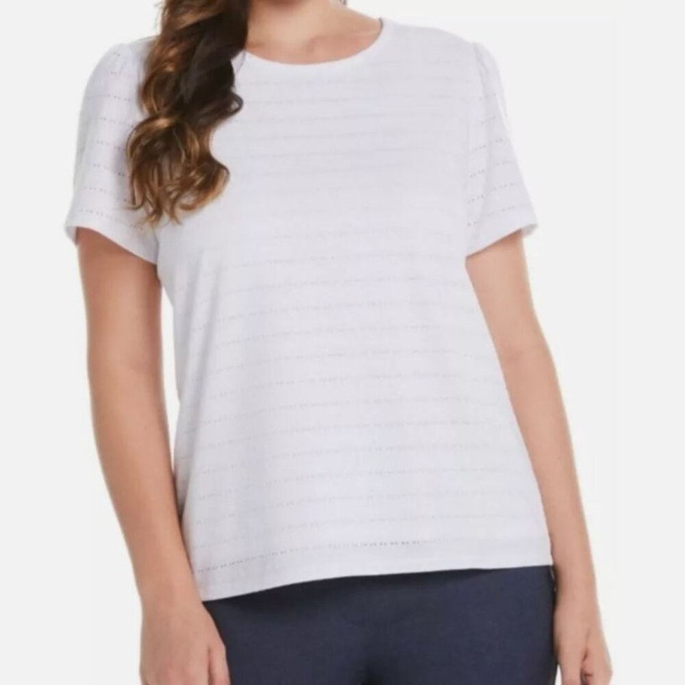 Rafaella Ladies Short Sleeve Fashion Eyelet Style Shirt White
